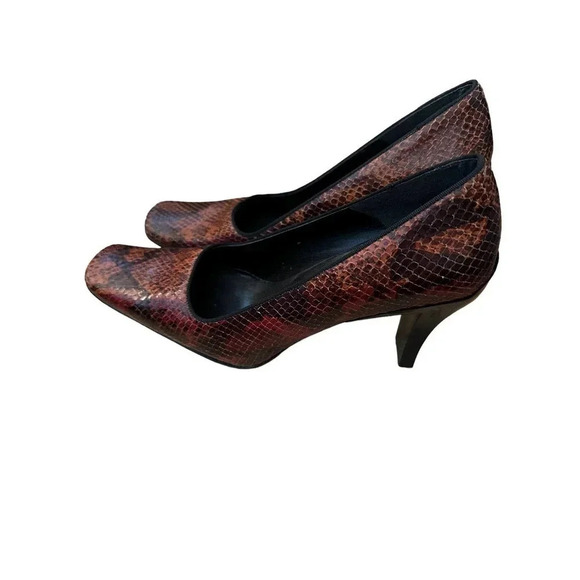 Enzo Angiolini Women's Brown Snake Skin Leather Square Toe Pump Heel Size‎ 8.5M - Picture 2 of 9